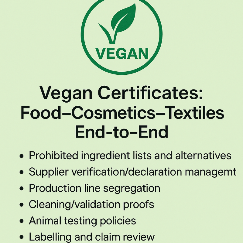 vegan certificates end to end for food cosmetics textiles